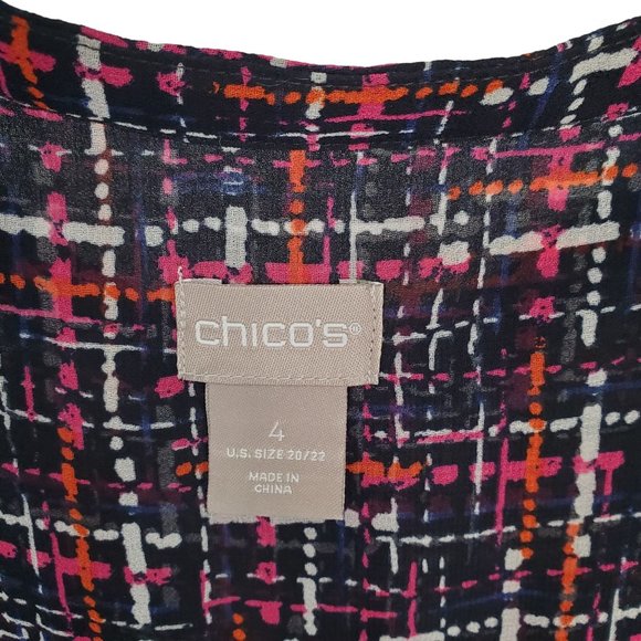 Chico's 4 Size 20/22 Blouse Chiffon Semi Sheer Tweed Print Button Up Long Sleeve - Picture 6 of 13